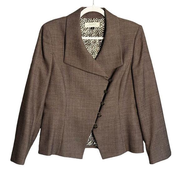 Tahari ASL Blazer Jacket Womens 12 Brown Wool Asymmetric Buttons‎ office career - Picture 1 of 8